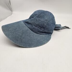Denim Hat Cap Fitted Womens 57cm Blue Long Brim Tie Back Sun Summer Beach